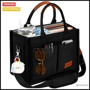Structured Canvas Tote Bag Multi-Compartment Zippered Purse Work Travel